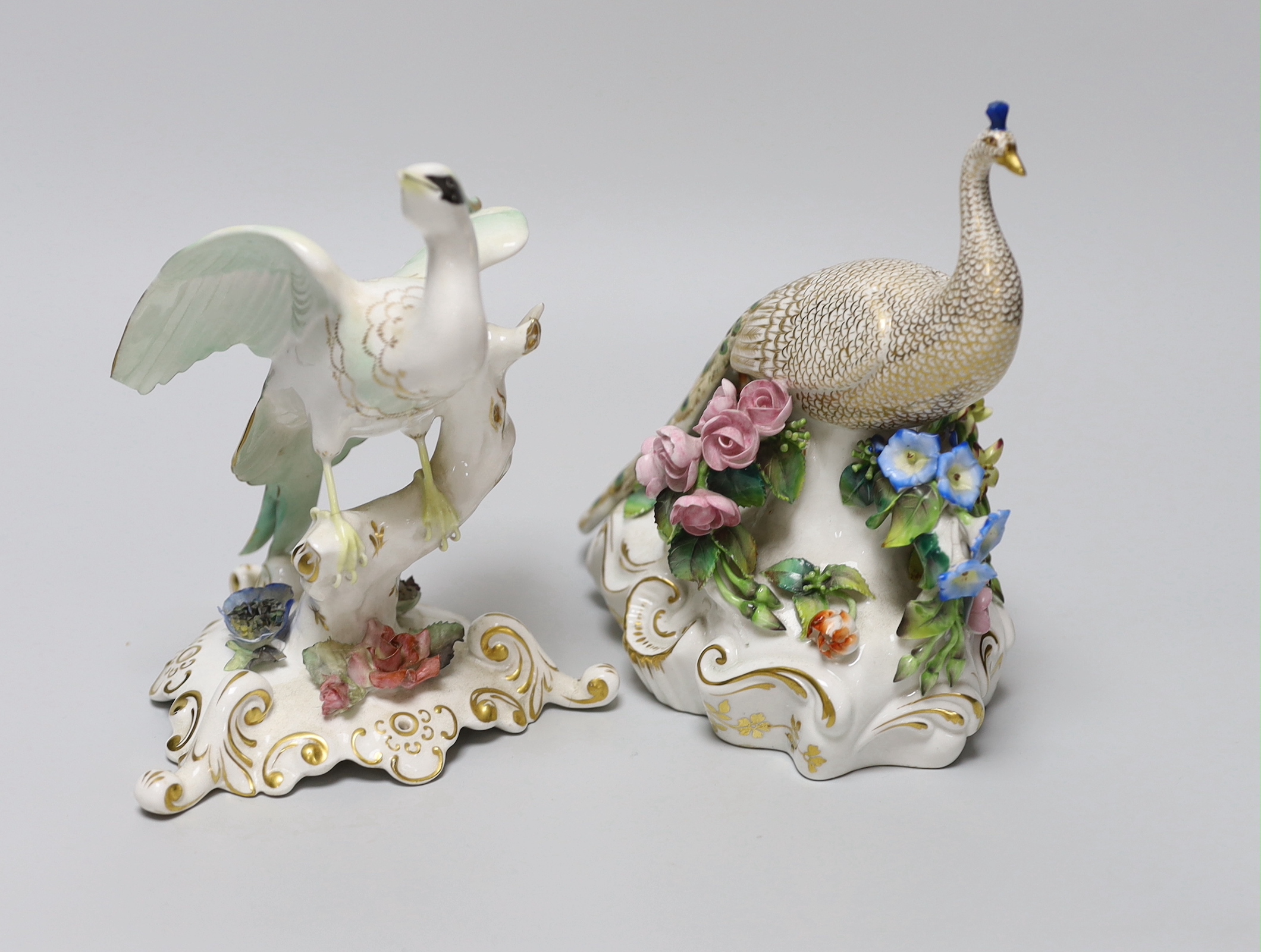 A King Street Derby peacock, 17cm, and a Royal Crown Derby bird